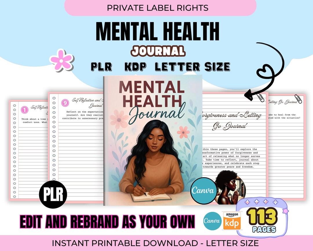 PLR MRR Mental Health Journal Canva Planner and Editable Template ...