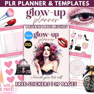 PLR Glow Up Guide, Glow Up Challenge Self Care PLR Women Teenage Self Care Tips Glow up Journal plr Printable PDF Higher Self Planner Resell