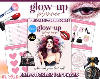 PLR Glow Up Guide, Glow Up Challenge Selbstpflege PLR Frauen Teenager Selbstpflege Tipps Glow up Journal plr Printable PDF Higher Self Planer Resell