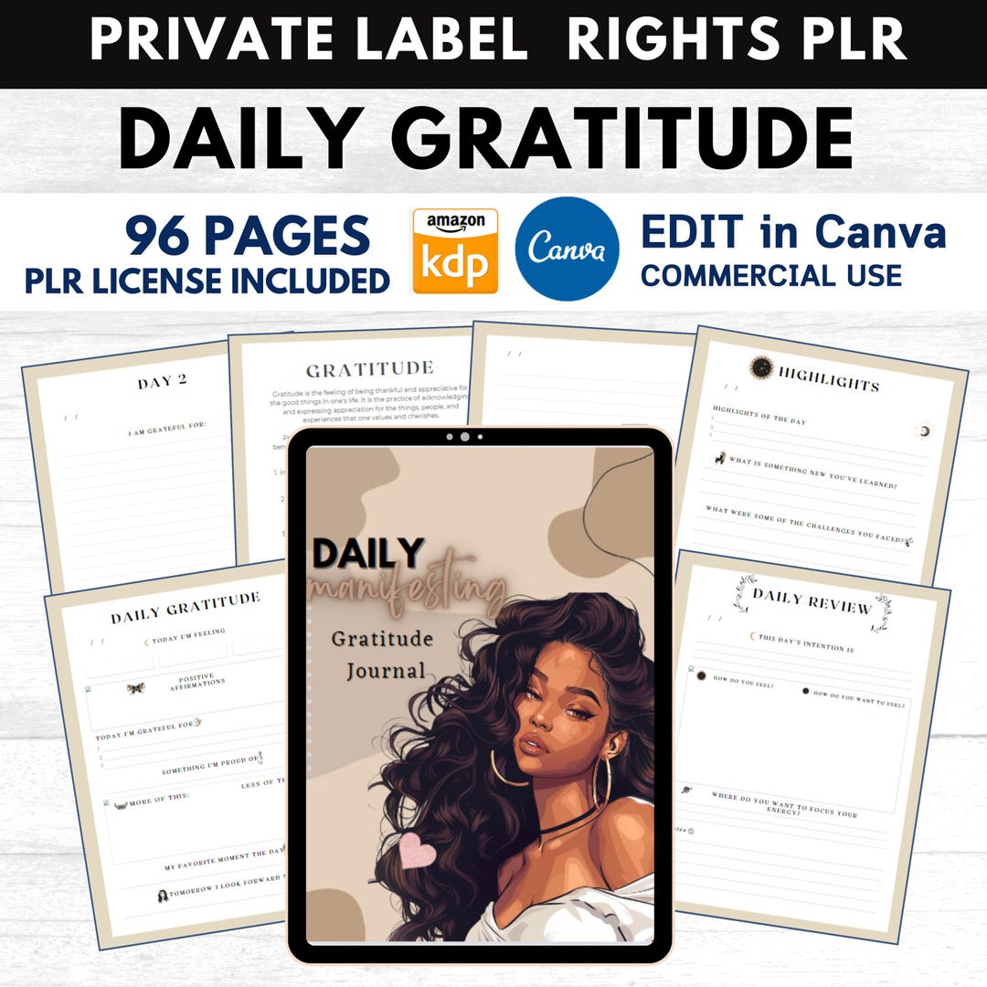 PLR Daily Gratitude Journal for KDP Canva Planner and Editable Template ...