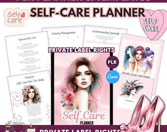 PLR Bearbeitbares Selbstfürsorge-Journal | Digitaler Download| Pflegeplaner| Wellness Tagebuch| Journal für psychische Gesundheit | Canva Kalender Vorlagen