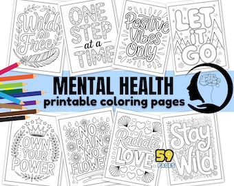 Mental Health Motivational Quotes Coloring Pages, Hand-drawn Mindfulness Coloring Pages, Positive Coloring Book, Inspirational Coloring Book