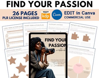 PLR MRR Find Your Passion Workbook for Black Girl Canva Editable Template Life Purpose Workbook Passion and Purpose Life Coaching Self care