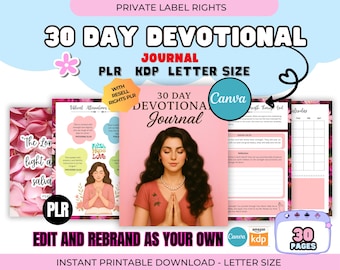 PLR Resell 30 Daily Devotional Journal for Woman Canva Editable Template Planner Devotional Commercial Use Printable Girl Passive income