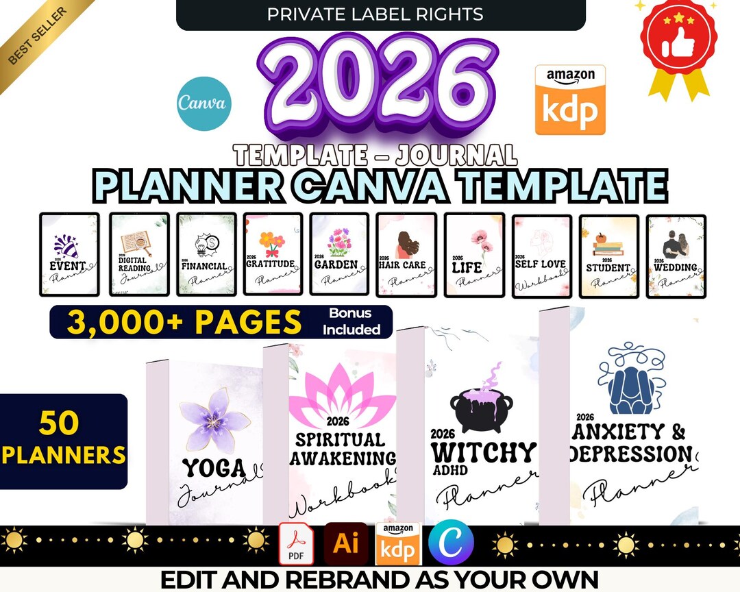 2026 Planner Mega Bundle, 50 Editable Planners & Journals for KDP ...