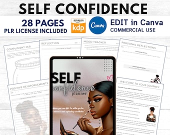 PLR MRR Self Confidence Journal for Black Girl, Resell Rights Canva Editable Template for KDP, Self Care Habit Skin Care Journal