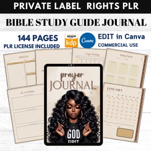 Pu&ograve; includere: Un diario di guida allo studio della Bibbia con il testo "PRIVATE LABEL RIGHTS PLR" e "BIBLE STUDY GUIDE JOURNAL". Il diario include 144 pagine e una licenza PLR. La copertina presenta una donna con il testo "GOD FIRST".