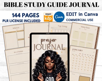 PLR MRR Digital Prayer Journal for Black Girl, Resell Rights Canva Editable Template for KDP, Bible Study, Devotional Gratitude Journal