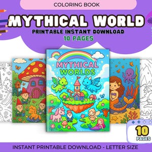 Mythical Worlds Coloring Book, Mythical Creatures & Whimsical Fairies, Magical, Enchanting Scenes for Relaxation pdf Digital Colouring Book