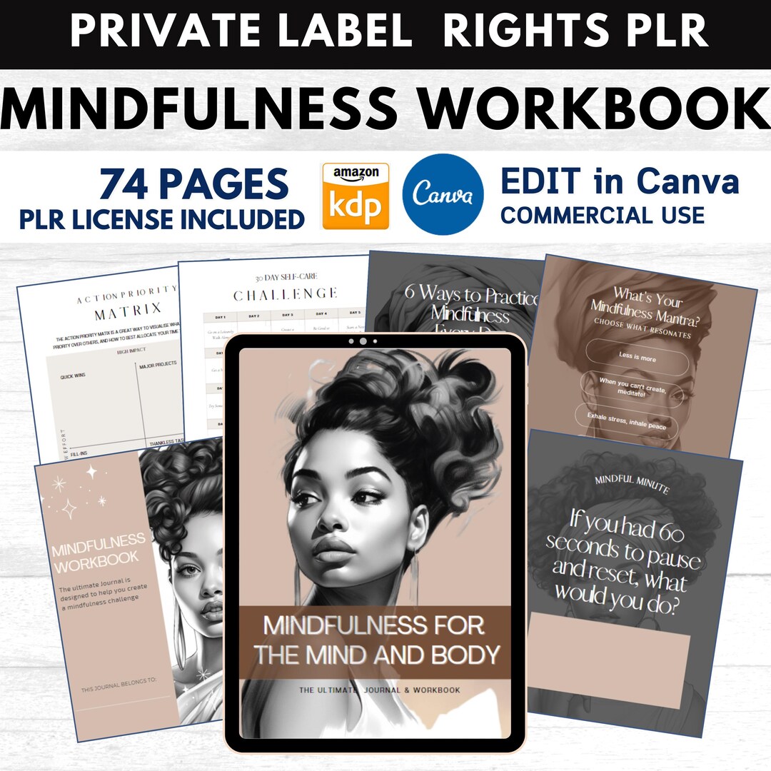 PLR Mindfulness Workbook Black Girl Resell Right Canva Editable ...