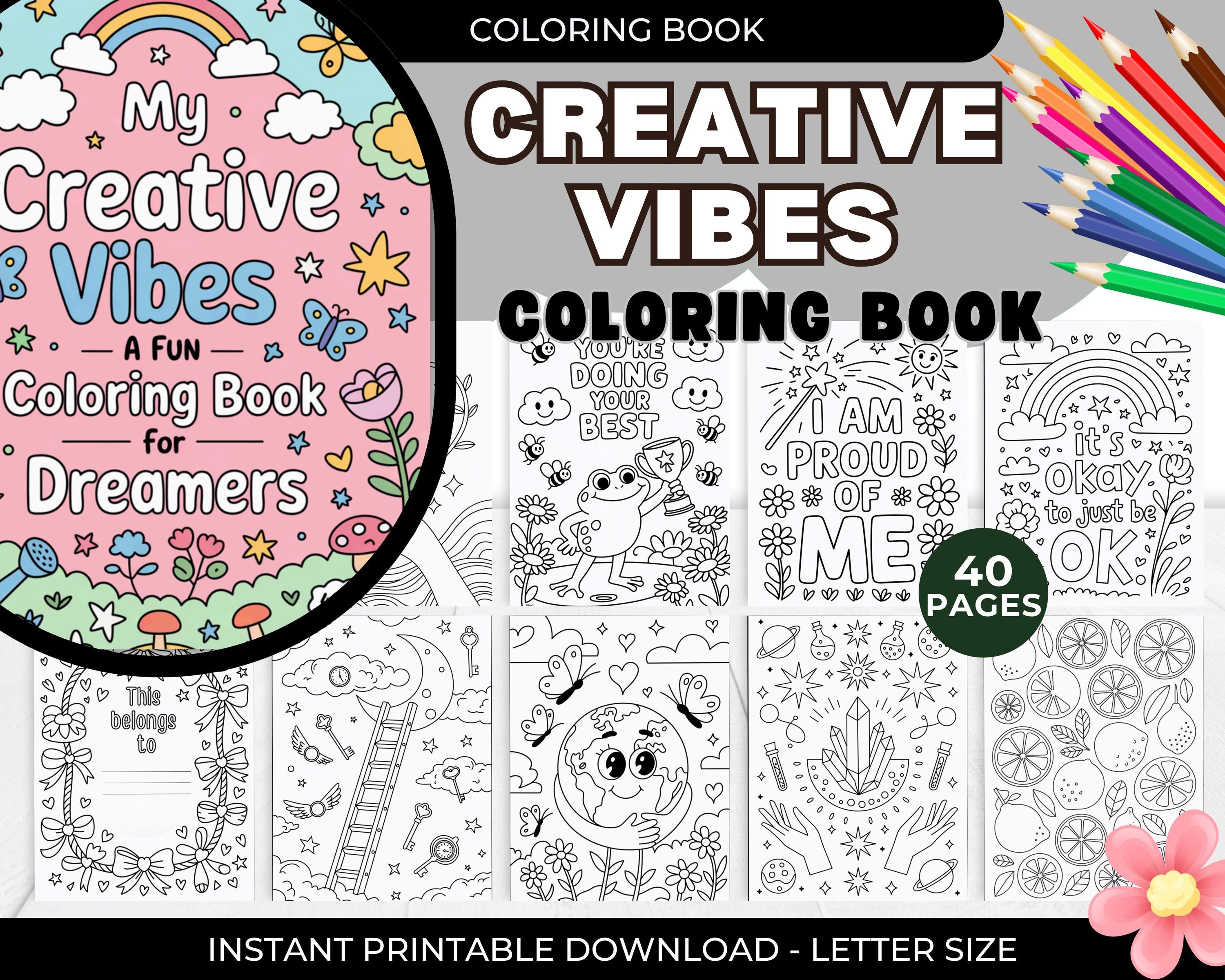 Creative Vibes Libro de colorear digital para niñas, adolescentes y adultos – Procreate, PDF imprimible, 40 páginas estéticas