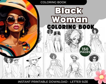150 Fashion Beautiful Black Women Coloring Pages,  Beauty Black Women Fashion Styles Coloring Book Adult, Teen Colouring Digital, Printable