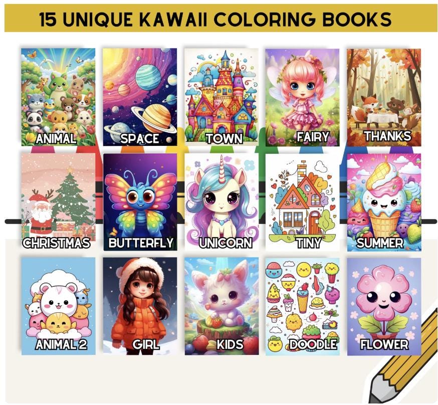Kawaii Coloring Book 4k Pages Bundle Cute Coloring Pages for Kids ...