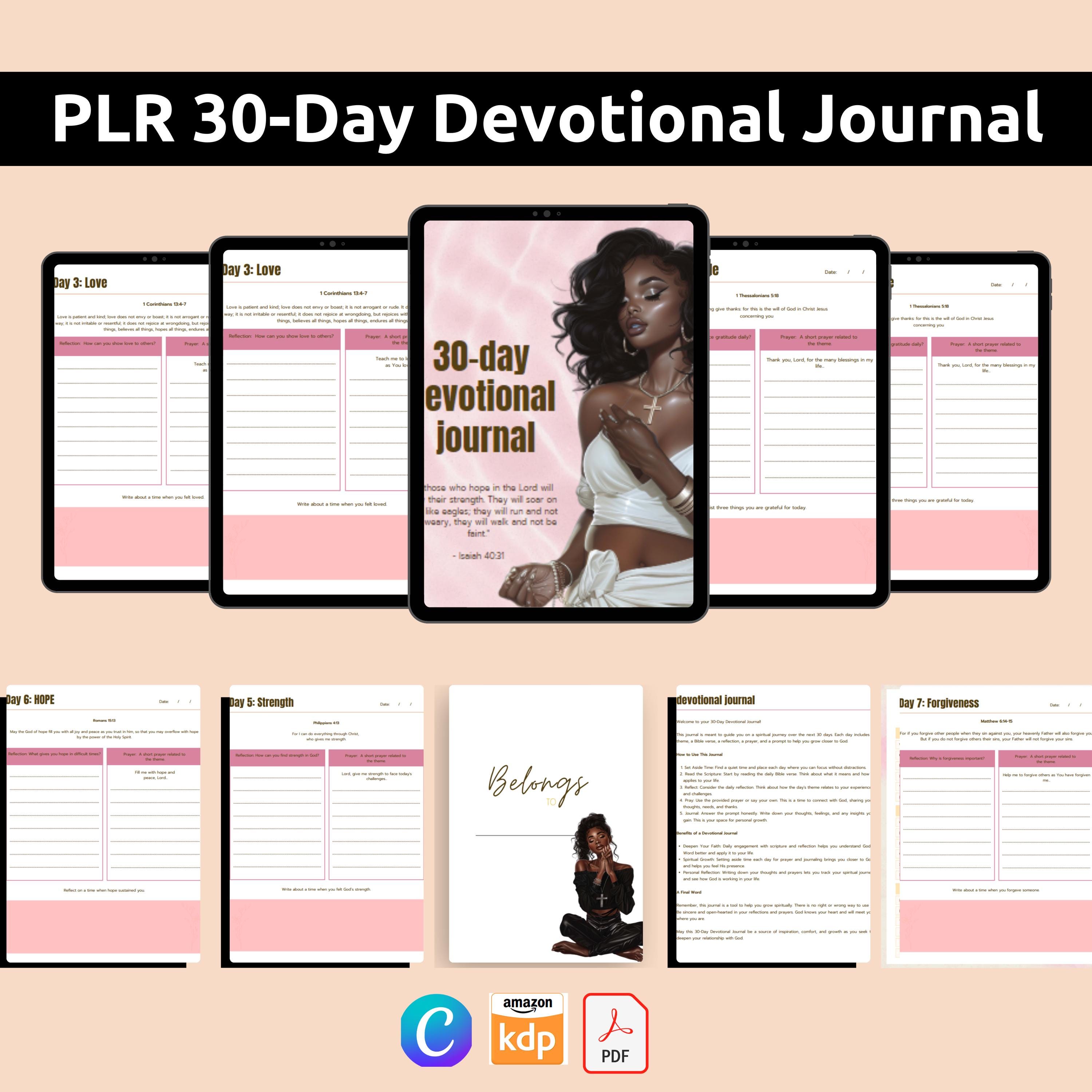 Devotion Commercial PLR 30 Daily Devotional Journal for KDP Canva Planner and Editable ...