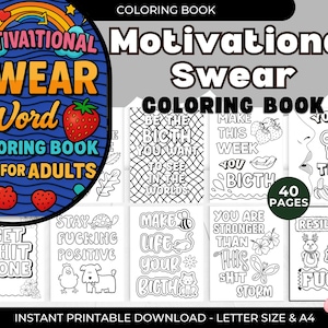 40 Motivational Swear Words Coloring Pages, printable Coloring Book Funny Savage Swear Word Quote Mandala, Stress Relief, Digital Colouring