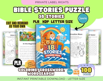 PLR Resell 35 Bible studies for children, Old testament, Christian Coloring and Activity Book for Kids, Bible Study, Bible Stories Printable