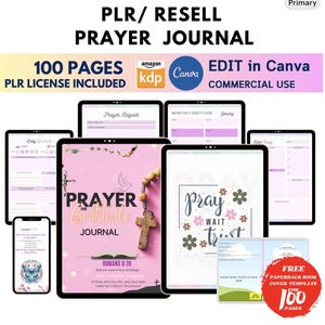 Prayer Journal PLR Resell Printable KDP Interior Digital Planner Commercial Use Canva Editable, Bible Journal Devotional Gratitude Scripture