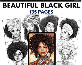 135 bellissime pagine da colorare per ragazze nere, donne nere, libro da colorare per adulti e adolescenti, file PDF digitale stampabile