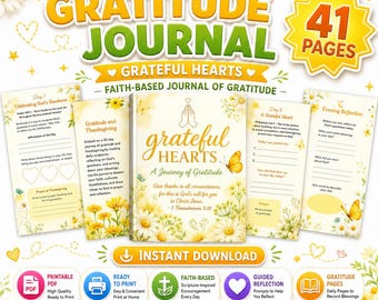 Faith-Based Daily Gratitude Journal, 30 Day Gratitude Journal, Prayer Journal, Thankful Hearts, Printable, PDF Instant Download