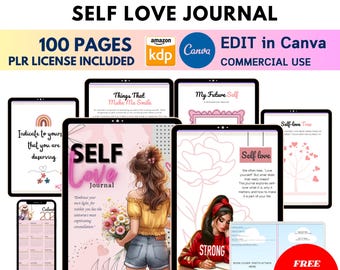 Self Love Journal Planner, Canva Editable Template, KDP Interior (PLR/Resell)