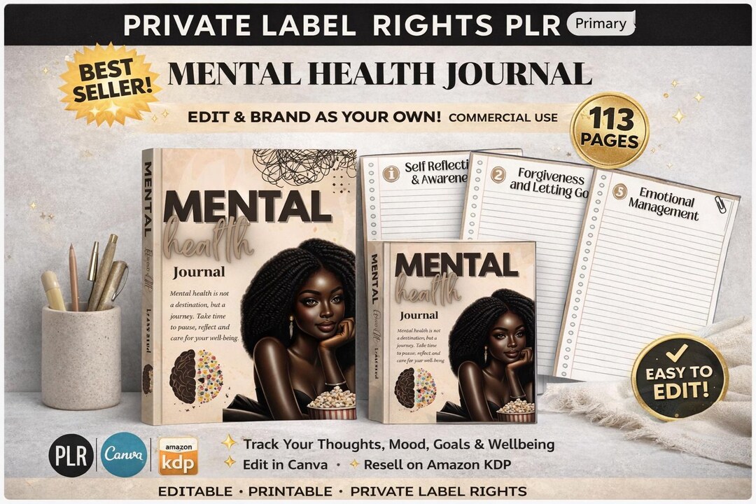 PLR Mental Health Journal, Black Women, KDP Canva Template (commercial ...