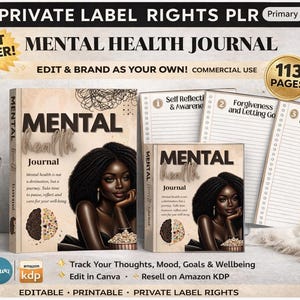PLR Mental Health Journal, Black Women, KDP Canva Template (Commercial Use)