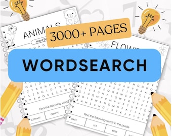 Word Search 3000+ Pages Bundle Printable Puzzle Game with Solution for Kids, Adult Animal, Christmas, Halloween, Dog Thanksgiving Holidays
