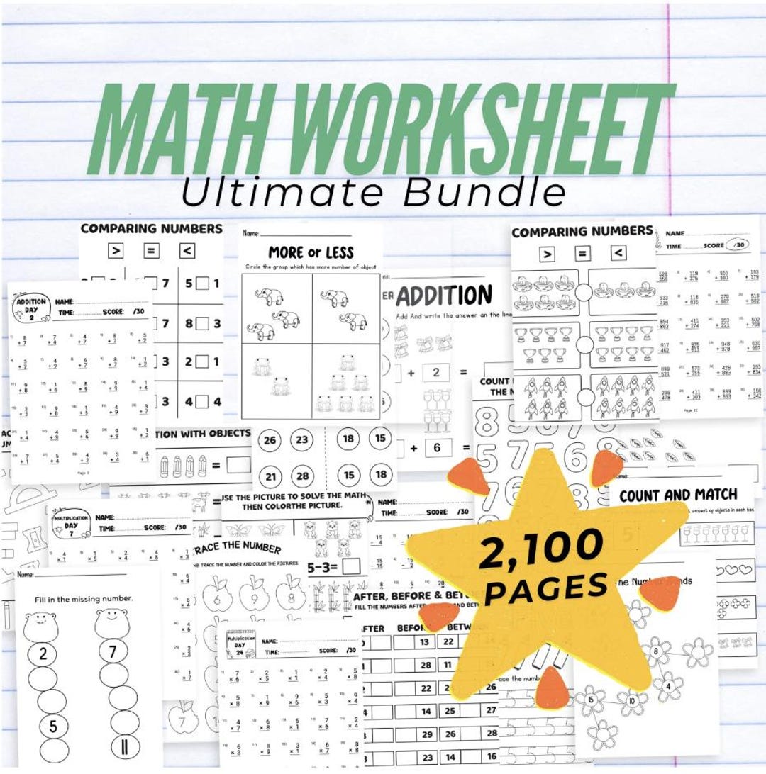 Ultimate Math Worksheet 2100 Pages Preschool, Kindergarten Worksheet ...