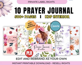PLR Prayer Journal Bundle for KDP Interior Editable Template and Printable Journal, Bible Study Journal Prayer Digital Planner