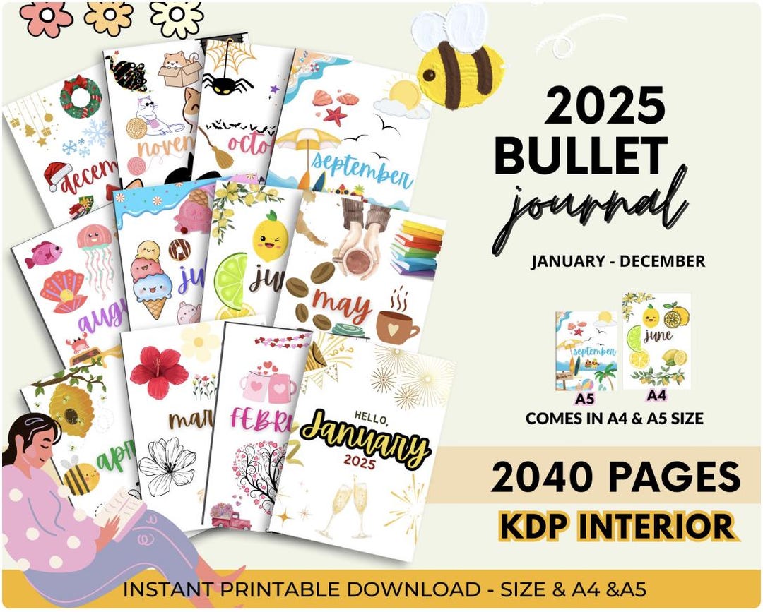 2025 Bullet Journal PRINTABLE Journal Pages - Digital Planner Pages ...