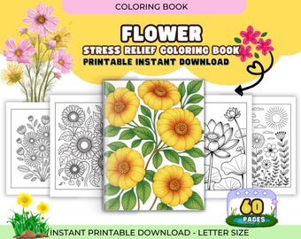 Flower Coloring Book: 60 Botanical Art Pages for Stress Relief (PDF Download)