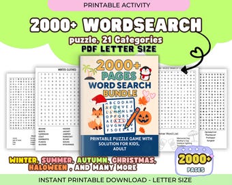 2000+ Crossword Puzzle Bundle: Variety Themes, Solutions Included (Printable Digital Download)
