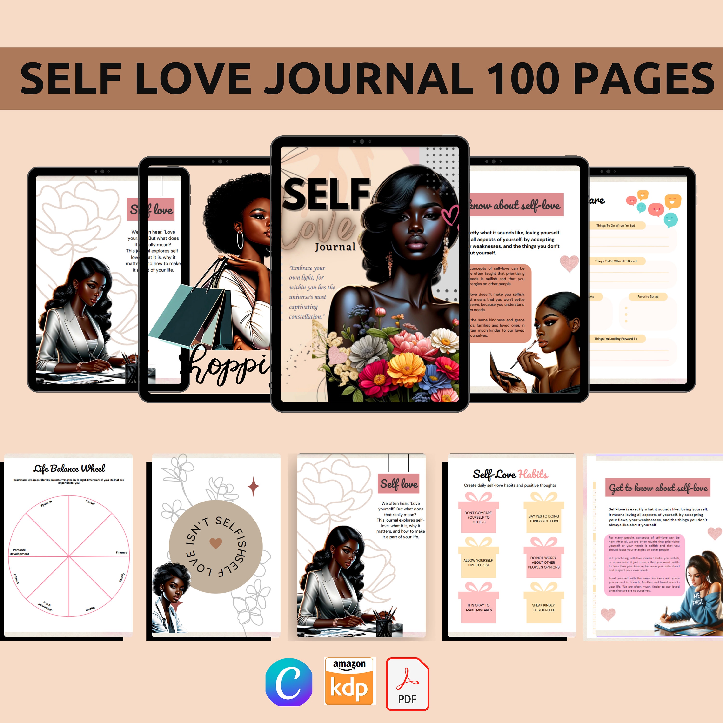 PLR Self Love Journal for Black Girl, Resell Rights Canva Editable ...