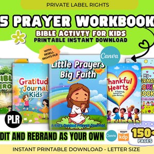 Kids Christian Prayer Workbook PLR for KDP Interior, Editable Prayer, Bible Lesson Craft Activity, Kids Pray to God, Gratitude Coloring Page