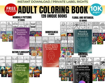 Malbuch 10000+ Bundle für Erwachsene KDP Interior, Stressabbau, Mandalas, Entspannung, Anime, Mindful Pattern, Blumen Zentangle, Minimalist Boho