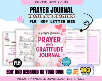 PLR Prayer Journal PDF Printable, Digital Use Prayer Journal, Gratitude Journal, Devotional Journal, Bible mrr, Canva Editable, KDP interior
