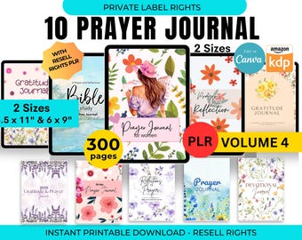 PLR 10 Prayer Journal Bundle KDP Interior Editable Template Canva and Digital and Printable, Bible Study Journal, Faith Devotional Journal