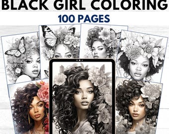 100 Pages African Black Women Coloring Pages | Black Women Vol 1 Coloring Book | 100 Page Adult & Teen Coloring Book Digital, Printable