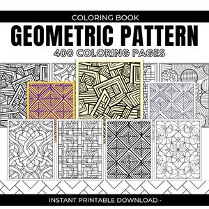 400 種類の幾何学模様のぬり絵、印刷可能、即時デジタルダウンロード、大人向け子供向けぬり絵、模様のぬり絵、図形のぬり絵