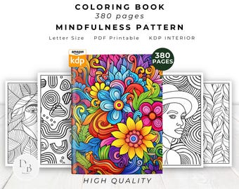 380 Mindfulness Pattern Coloring Book Bundle Printable KDP Interior Stress-Relief Therapeutic Meditation, Enhance Creativity Kids and Adults