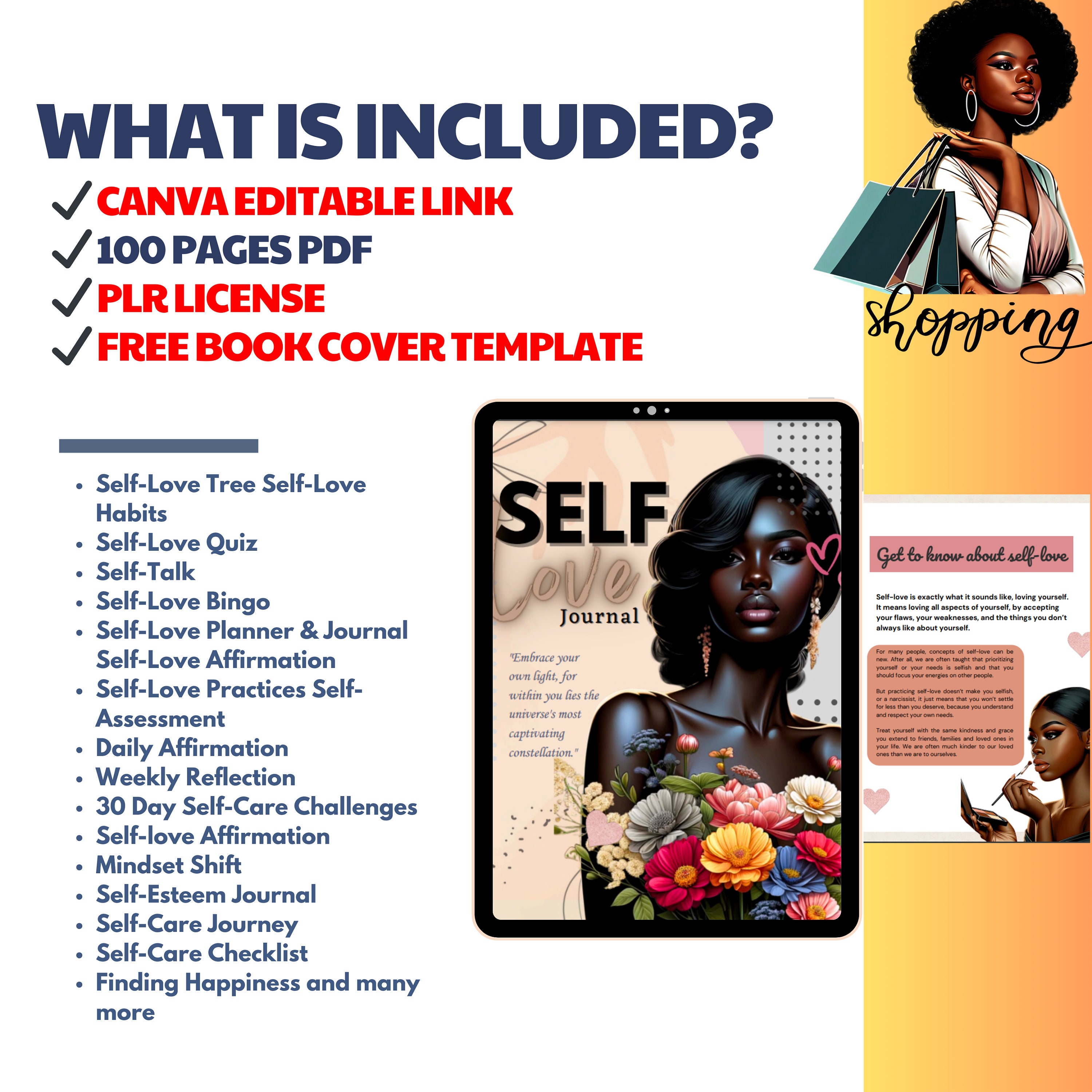 PLR Self Love Journal for Black Girl, Resell Rights Canva Editable ...