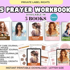 PLR Self Growth Journal Bundle: 300+ Page Canva Editable, KDP Interior, Printable Prayer, Gratitude & Self-Care Templates w/ Resell Rights