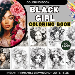 100 Beautiful Black Women Coloring Pages, 200 Page Adult & Teen Coloring Book Digital, Printable Black Black Girl Colouring Book Digital