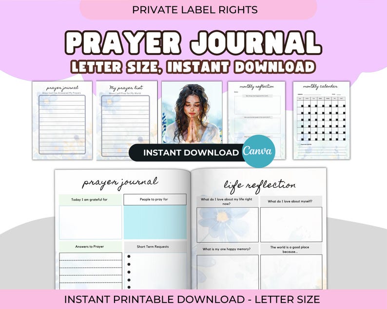 PLR Self Growth Journal Bundle: 300+ Page Canva Editable, KDP Interior, Printable Prayer, Gratitude & Self-Care Templates w/ Resell Rights