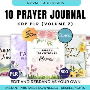 Pacote de 10 diários de fé PLR Revenda Canva PDF editável para impressão e uso digital Diário de oração, diário de gratidão, diário devocional, Bíblia