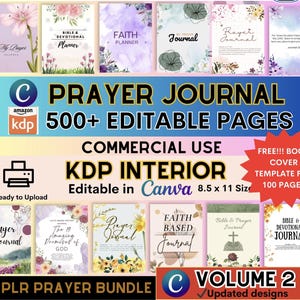 PLR Prayer Journal KDP Interior Editable Canva Printable Journal Bible Study Prayer Digital Guided Prayer Devotional Done For You Free Cover
