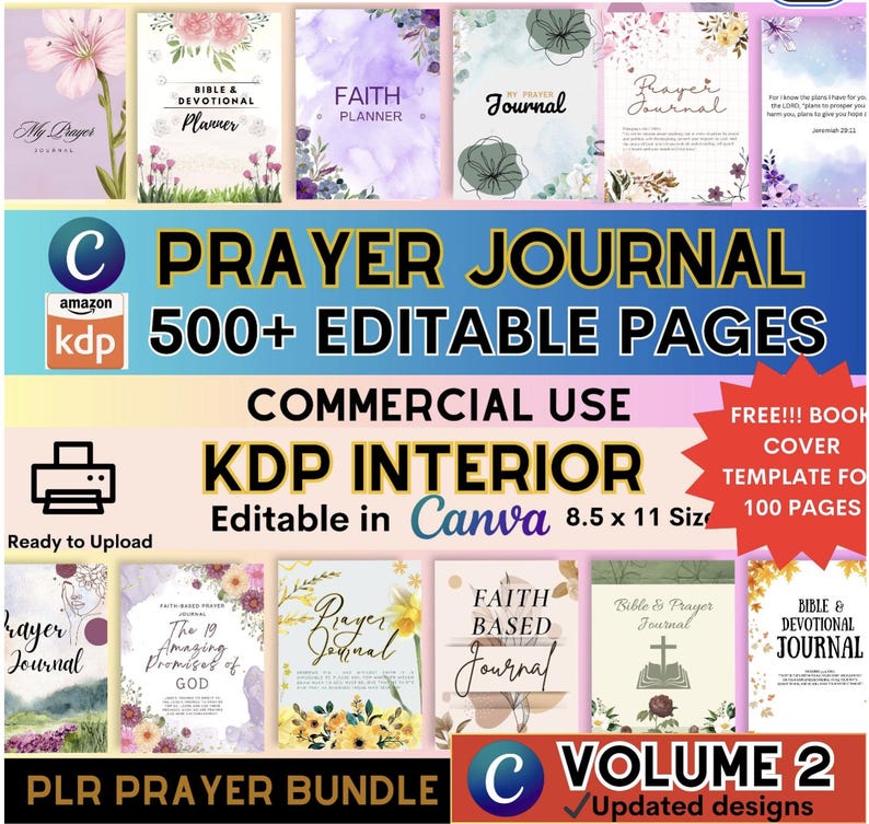 PLR Prayer Journal KDP Interior Editable Canva Printable Journal Bible ...