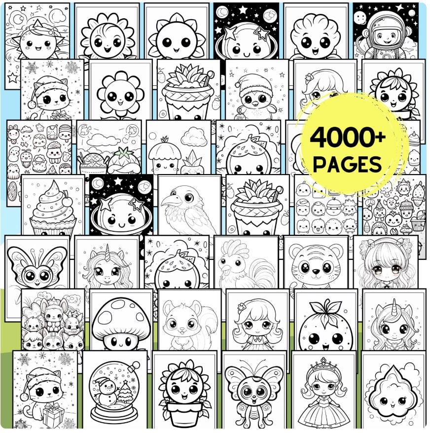 Kawaii Coloring Book 4k Pages Bundle Cute Coloring Pages for Kids ...