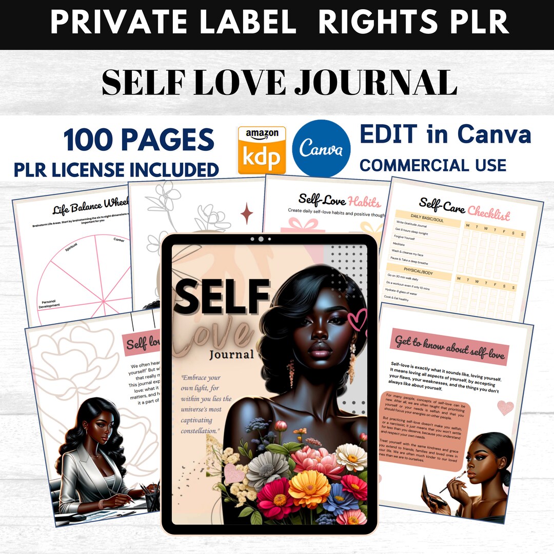 PLR Self Love Journal for Black Girl, Resell Rights Canva Editable ...