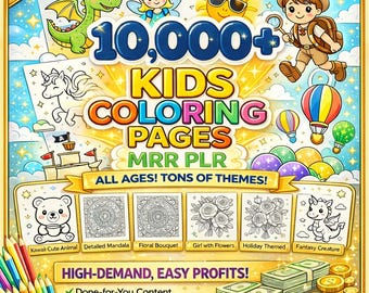 10000+ Kids Coloring Pages Mega Bundle, Bold Easy Designs (PDF, PNG, JPG)